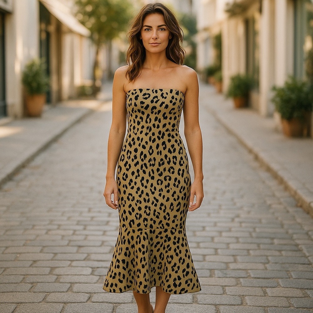 Cinq a Sept Leopard Luna Dress women’s size 2 mobwife party  dance animal print